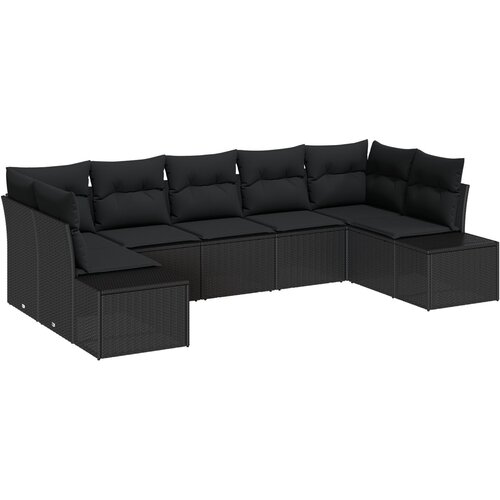 vidaXL 7-delni vrtni kavčni set z blazinami črn poli ratan, (22092634) Cene