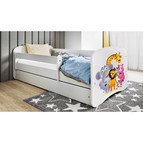 Drveni dečiji krevet zoološki vrt sa fiokom - beli - 160x80Cm Slike