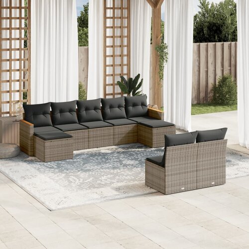 vidaXL 9-dijelni set vrtnih sofa od poliratana s jastucima sivi Cijene