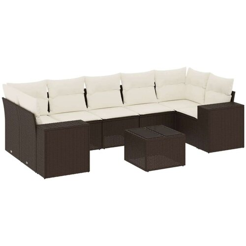 VidaXL 8-dijelni set vrtnih sofa s jastucima smeđi od poliratana Slike