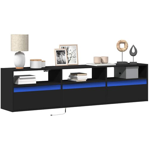  Zidni TV ormarić s LED rasvjetom crni 180x31x45 cm Slike