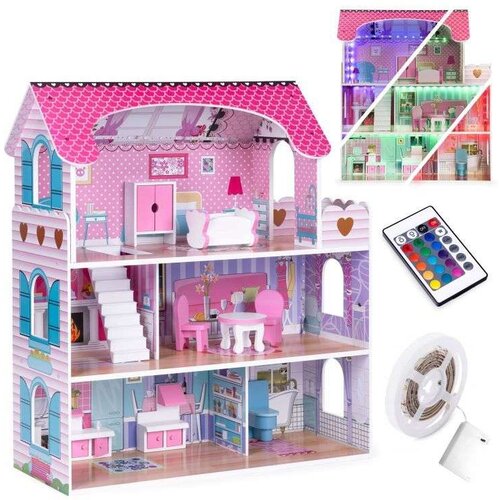 ECO TOYS Ecotoys Drvena kućica za lutke sa led osvetljenjem + set nameštaja ( EC013296 ) Cene