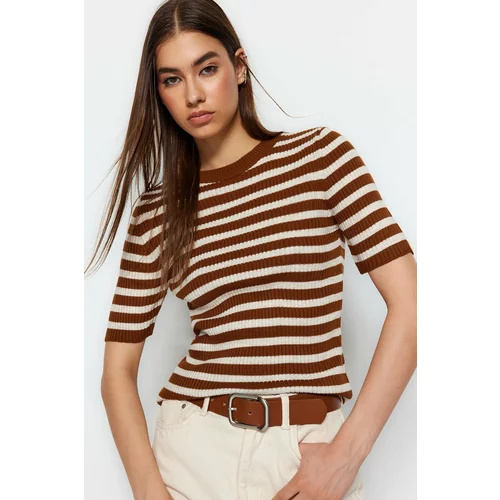 Trendyol Brown Basic Striped Knitwear Sweater