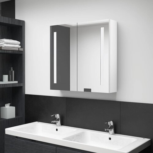  LED kupaonski ormarić s ogledalom sjajni bijeli 62 x 14 x 60 cm Cene
