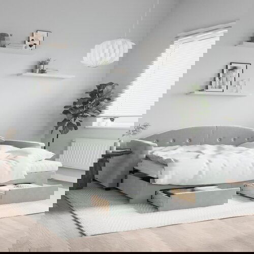 VidaXL Izvlečna dnevna postelja s predali svetlo siva 100x200 cm žamet Slike