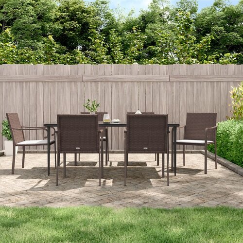 VidaXL Vrtne stolice s jastucima 6 kom smeđe 56x59x84 cm od poliratana Slike