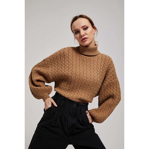 Marisse Dark Beige Turtleneck Sweater With Puffed Sleeves Slike