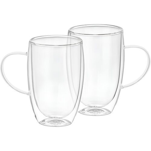 Cheffinger Set 2 kozarcev z ročajem z dvojno steno 350ml iz trdnega borosilikatnega stekla, Prozorno, (5000071324) Cene