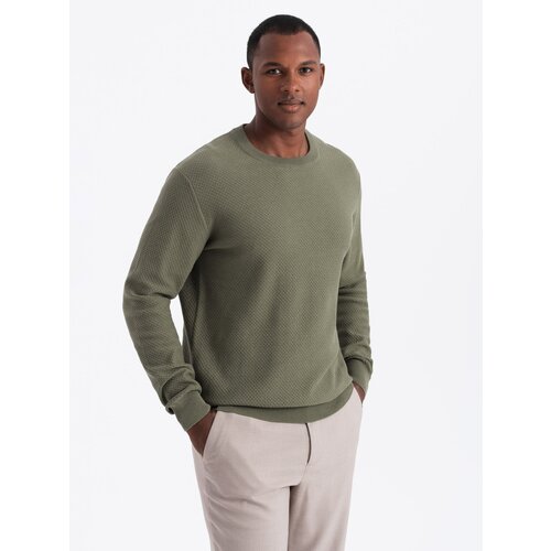 Ombre Men&amp;#039;s RELAXED FIT knit sweater in diamond weave - olive Slike