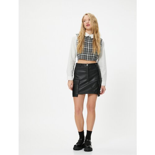 Koton Cargo Faux Leather Mini Skirt with Pockets Standard Waist Slike