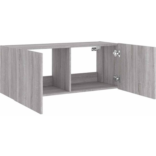  Zidni TV ormarić s LED svjetlima siva boja hrasta 100x35x41 cm Slike