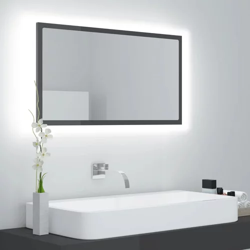 vidaXL LED kopalniško ogledalo visok sijaj sivo 80x8,5x37 cm akril, (20777561)