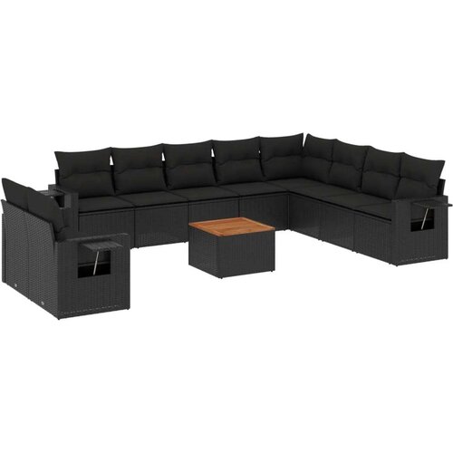 VidaXL 11-dijelni set vrtnih sofa od poliratana s jastucima crni Slike