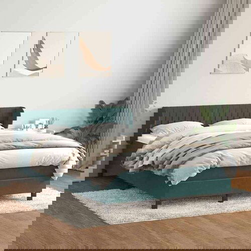 Box spring krevet s madracem tamnozeleni 140x210 cm baršunasti - Tamnozelena 140 x 210 cm Okomite pruge Cijene