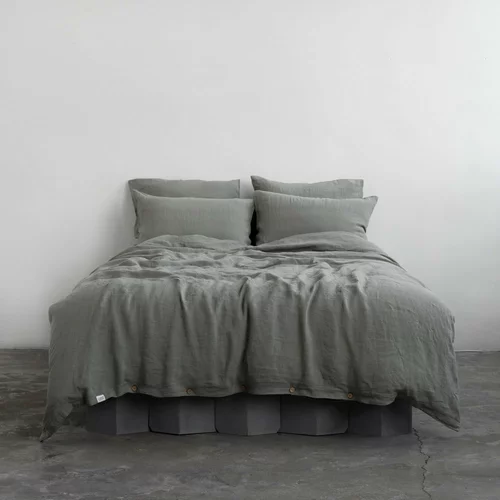 Linen Tales Kaki zelena podaljšana lanena posteljnina za zakonsko posteljo 200x220 cm –
