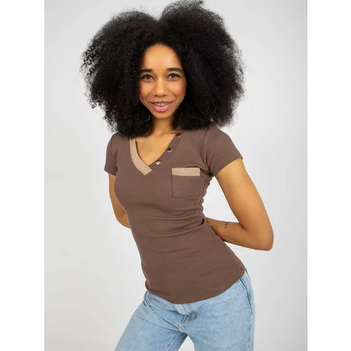Fashion Hunters Brown ribbed casual slim blouse