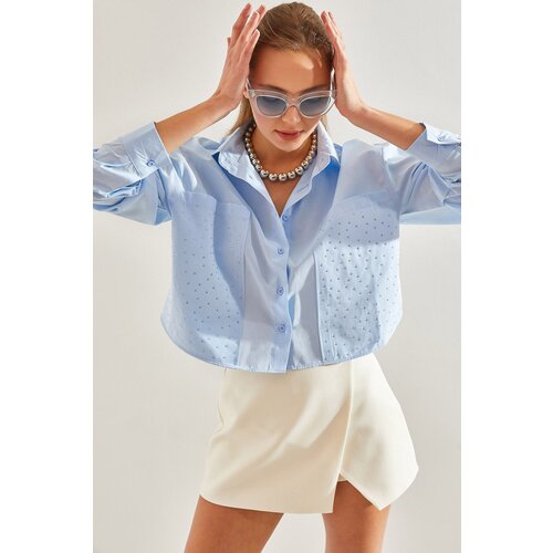 Bianco Lucci Women's Double Bag Pocket Stone Embroidered Shirt Cijene