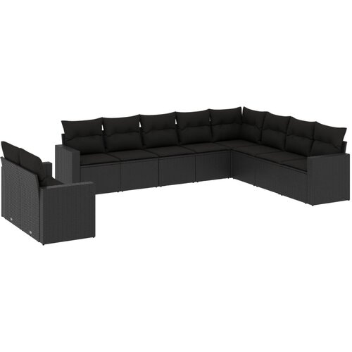 vidaXL 10-dijelni set vrtnih sofa s jastucima crni od poliratana Cijene