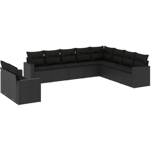 vidaXL 10-dijelni set vrtnih sofa s jastucima crni od poliratana