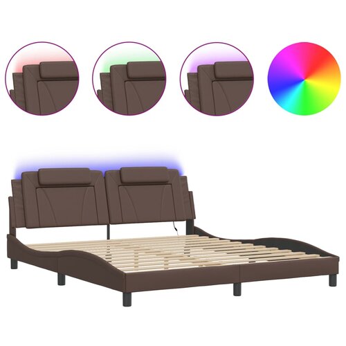 vidaXL Posteljni okvir z LED lučkami rjav 180x200 cm umetno usnje, (21094870) Cene