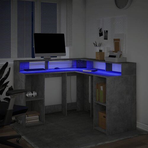  Radni stol s LED svjetlima sivi 130x130x91 cm konstruirano drvo Slike
