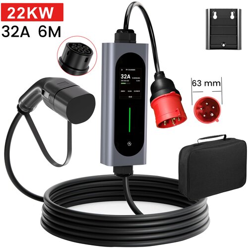 JUNSUN Polnilni kabel za električna vozila tipa 2 - trifazni 22 kW, regulacija toka APP, časovno polnjenje, prenosni polnilnik 6 m (6-16A), Kovinsko ohišj, (5000156337) Cene