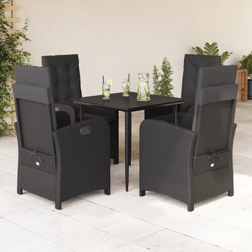  3-dijelni vrtni blagovaonski set s jastucima od poliratana crni Crna 80 cm table length Slike