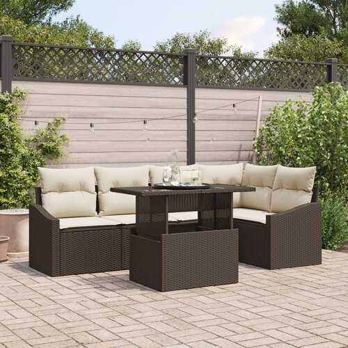 VidaXL Set vrtnih sofa Set od 6 Smeđa, Ratan Ratan, Poliester, Staklo Slike