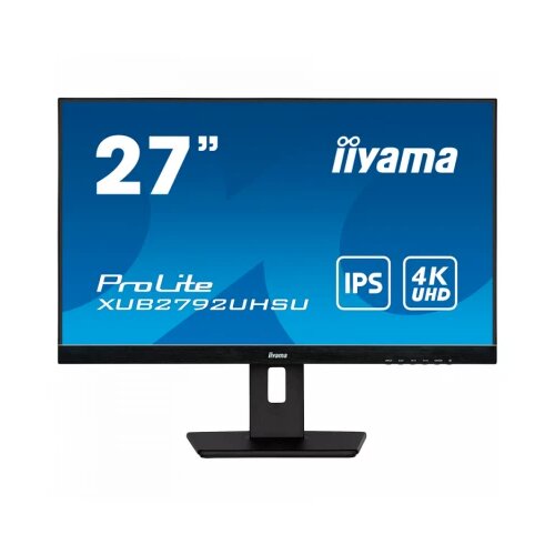 Iiyama 27" ETE IPS-panel, 3840x2160 UHD, 4ms, 15cm height adj. stand, 300cd/m², DVI, HDMI, DisplayPort, Speakers, USB-HUB 2x 3.0 Cene