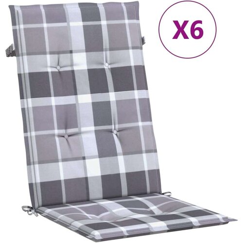 vidaXL Jastuci za stolice 6 kom sivi karirani 120x50x3 cm od tkanine Cijene