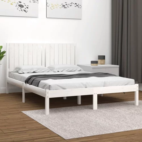  Okvir za krevet od masivnog drva bijeli 150 x 200 cm 5FT King