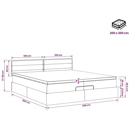  Podesivi krevet s madracem Crna 200 x 200 cm Tkanina - Crna 200 x 200 cm Dizajn linija Slike