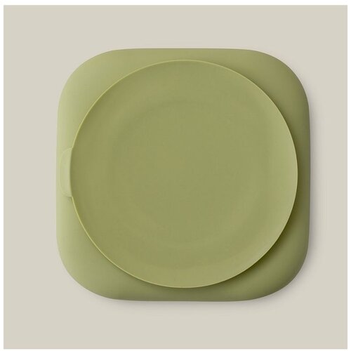 Interbaby silikonski tanjur s vakuumskom podlogom Olive Green Slike