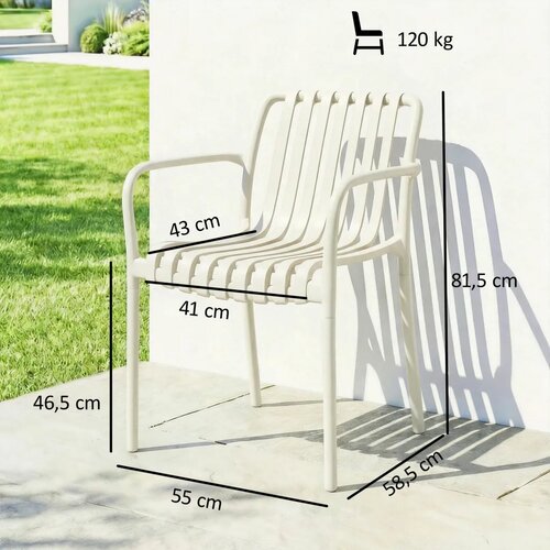  Set od 4 vrtne stolice koje se mogu slagati jedna na drugu s letvičastim naslonima za ruke ergonomske krem ​​bijele boje Slike
