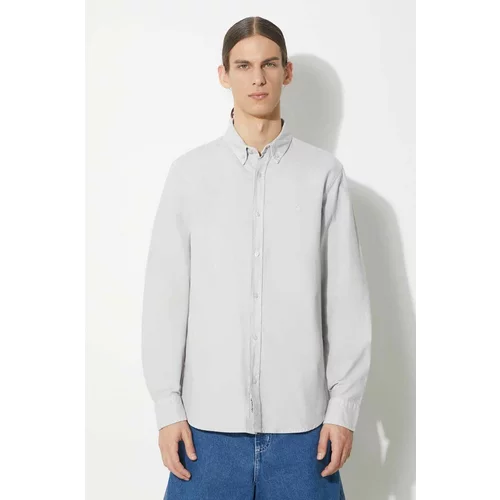 Carhartt WIP Pamučna košulja Longsleeve Bolton Shirt za muškarce, boja: siva, regular, s button-down ovratnikom, I030238.1YEGD
