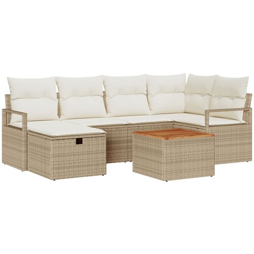 vidaXL 7-delni vrtni sofa set z blazinami bež poly ratan, 2-sobni vrtni kavč z blazinami bež poly ratan Cene