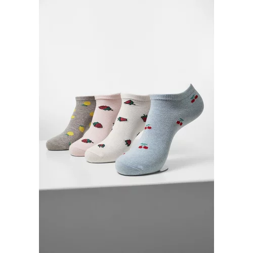 Urban Classics Accessoires Fruit Invisible Socks Made of Recycled Yarn 4 Pack Grey+Cream+Light Blue+Pink