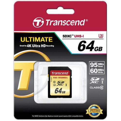 Transcend ULTIMATE 64GB MicroSDXC kartica UHS1 95/60 MB/s Class10 4K Slike