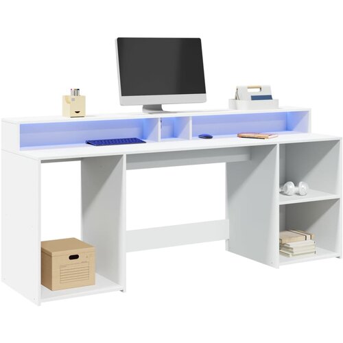 vidaXL Pisalna miza z LED lučkami bela 200x55x91 cm inženirski les Cene