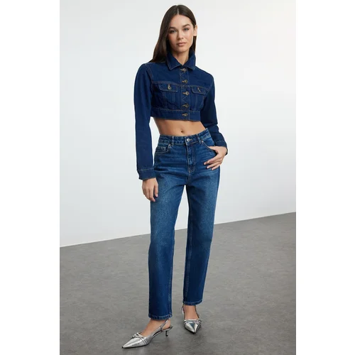 Trendyol Dark Blue High Waist Slim Mom Jeans