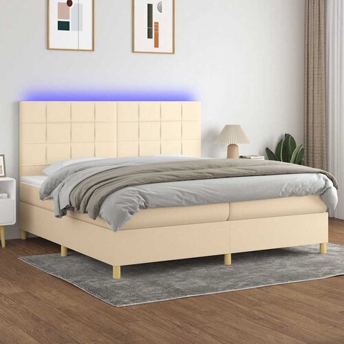  box spring s madracem LED krem 200x200 cm od tkanine Cene