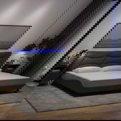  The Living Store Posteljni okvir z LED lučkami temno siv 160x200 cm tkanina - Posteljni Okvir, (21526794) Cene