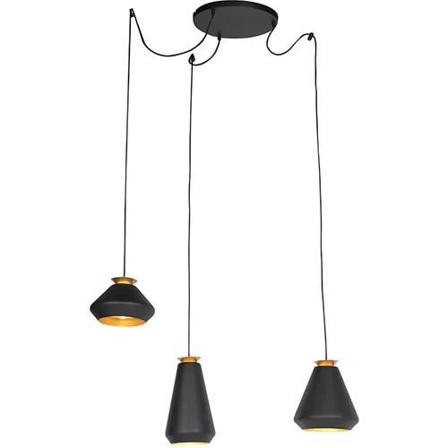 QAZQA Moderna viseča svetilka 3-svetlo črna z zlatom - Mia