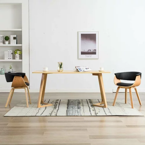  Jedilni stoli 2 kosa ukrivljen les in črno umetno usnje, (20699957)