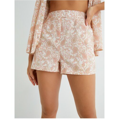Koton Shorts Pajama Bottoms High Waist Buttoned Textured Cotton Slike