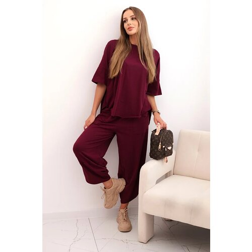 Kesi Włoski Cotton set blouse + trousers plum Cene