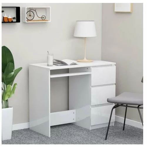  Pisalna miza visok sijaj bela 90x45x76 cm iverna plošča