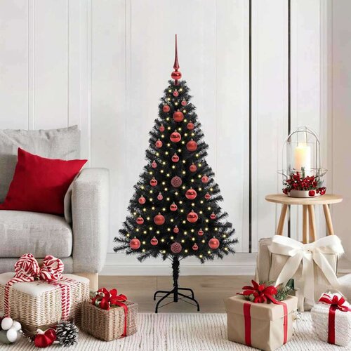 vidaXL Božično drevo med 150 LED z stojalom Črna 120 cm PVC Cene