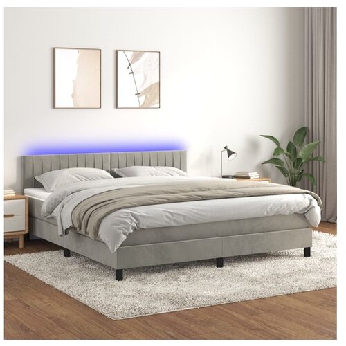  Box spring postelja z vzmetnico LED svetlo siva 160x200cm žamet Cene