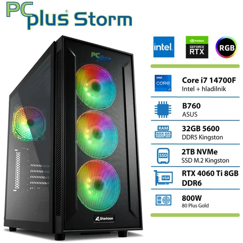 PCPLUS Storm Core i7-14700F/32GB/2TB/RTX 4060Ti 8GB gaming namizni računalnik, (21558464)